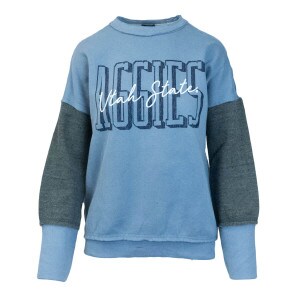 Women's Utah State Aggies Raw Hem Crew Colorblock Sweatshirt